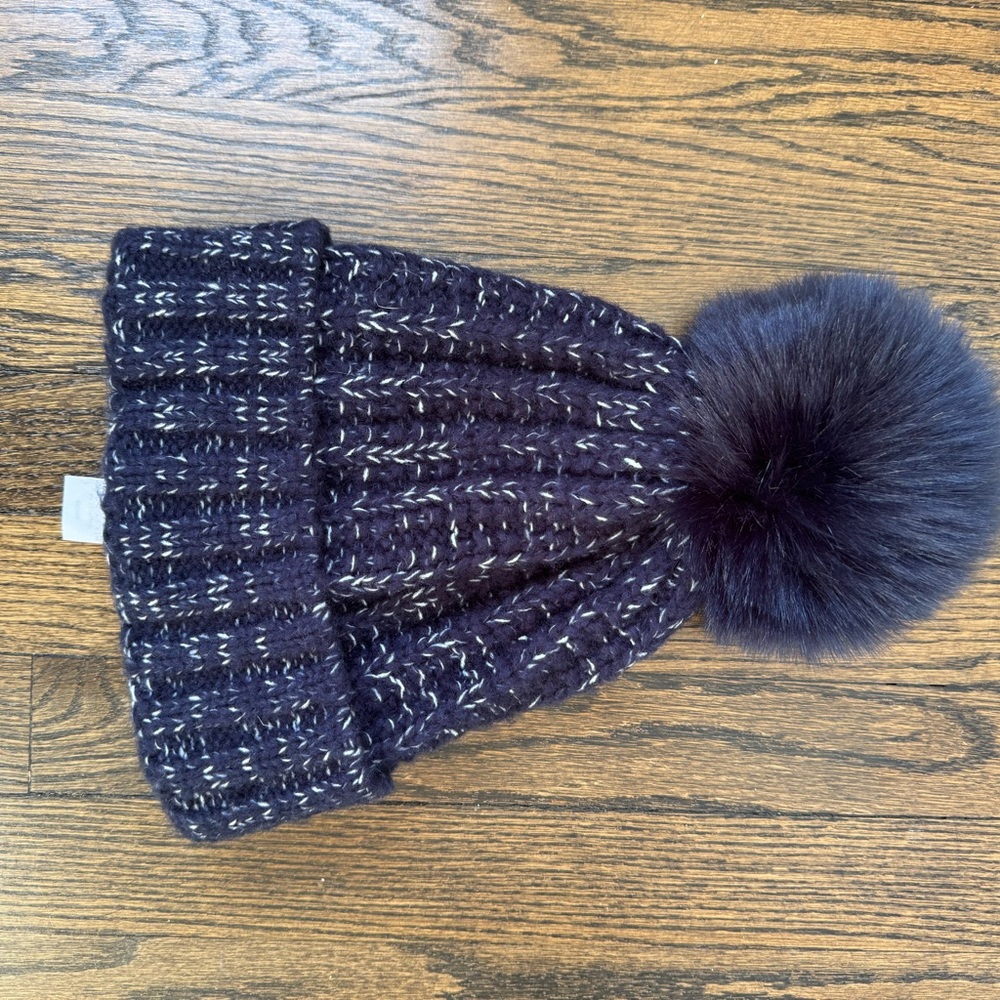 Cozy Blue Knit Pom-Pom Beanie - Picture 2 of 6